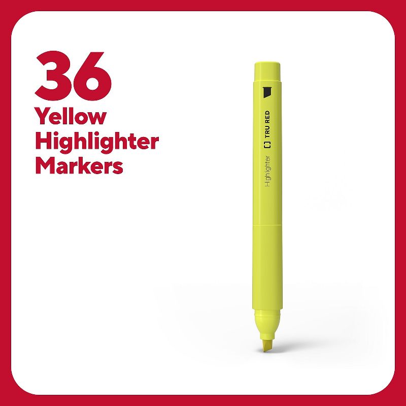 TRU RED Pocket Highlighter with Grip Chisel Tip Yellow 36/Pack TR54582, 2 of 10