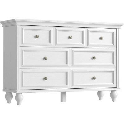 7-Drawer French Vintage Style Dresser, White Wooden Chest of Drawers for Bedroom, Nursery, Living Room, Hallway and Closet Storage