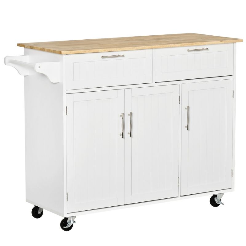 HOMCOM Modern Kitchen Island Cart on Wheels with Storage Drawers, Rolling Utility Cart with Adjustable Shelves, Cabinets and Towel Rack, 1 of 7
