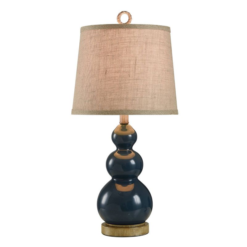 Nautical Blue Table Lamp with Burlap Shade and Circle Faux Rope Finial - StyleCraft, 3 of 7