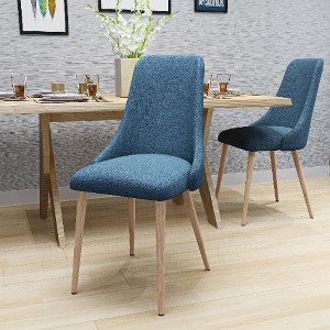Kumasinova Set of 2 Modern Upholstered Dining Chairs, Curved Back Kitchen Chairs with Walnut Wood Look Tapered Legs, Armless Chair, Dining Room Chair - 1 of 4