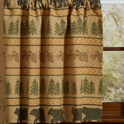 Rustic Bear and Tree Cotton Light-Filtering Window Tiers