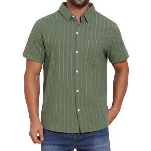INSPIRE CHIC Men's Point Collar Short Sleeve Button Down Casual Stripes Linen Shirts - 1 of 4