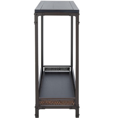 Transitional Black and Dark Walnut Console Table with Storage Shelf