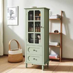Mshliw Minimalist Buffet Cabinet with Glass Doors and Double Drawer, Kitchen Pantry, Modern Wooden Storage Sideboard for Dining Room, Living Room - 1 of 4
