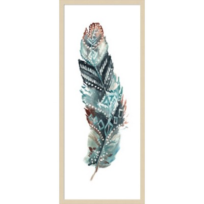 Tribal Feather Single II 17" x 41" Brown Framed Graphic Art Print