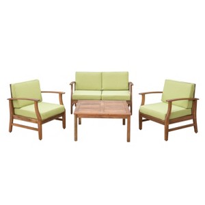GDFStudio Abena Outdoor Acacia Wood 4 Seater Chat Set with Cushions - 1 of 4