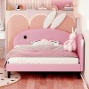 Twin/Full Size Upholstered Rabbit-Shape Daybed, Sofa Bed with Rabbit Ear Headboard, Pink - ModernLuxe - 3 of 4