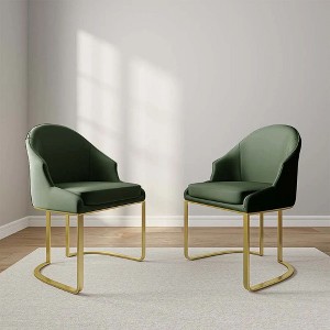 POVISON Modern Luxury Upholstered Dining Chairs Set of 2, Barrel Accent Chairs, Green - 1 of 4