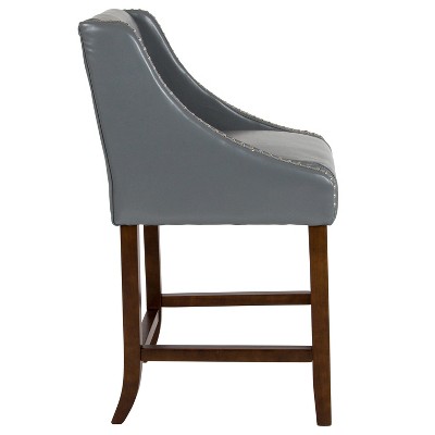 Elegant Swivel Light Gray Leather Counter Stool with Nailhead Trim, Set of 2