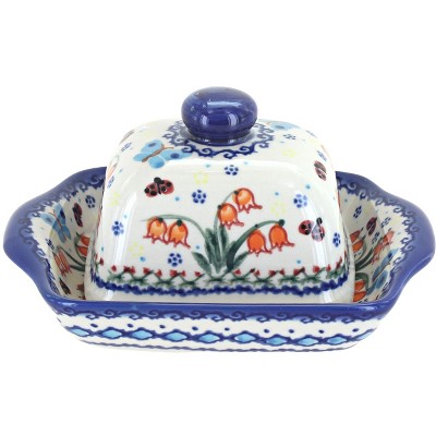 Blue Rose Polish Pottery Joy of Spring Small Butter Dish