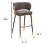 HomeRoots 30" Brown Gold and Walnut Steel and Faux Leather Low Back Bar Height Bar Chair - 3 of 4
