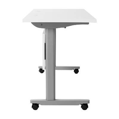 White and Gray Laminate Flip Top Training Table with Privacy Panel
