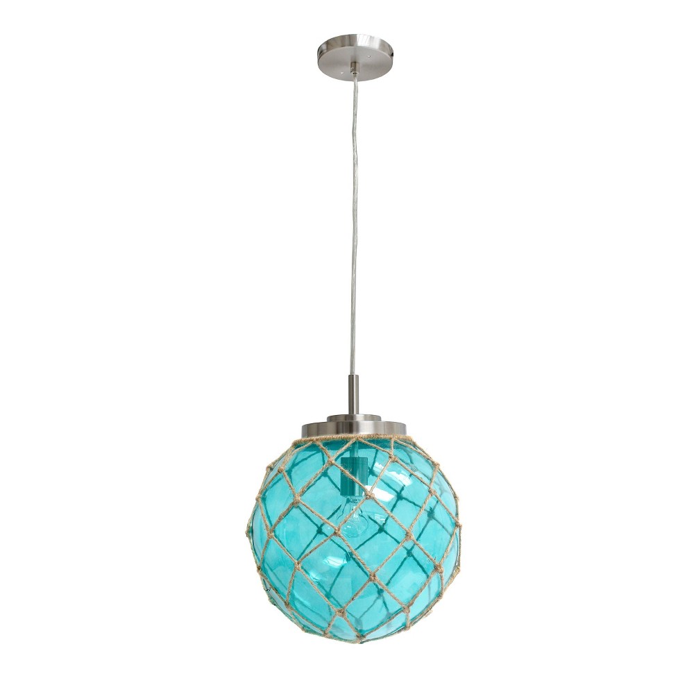 Photos - Chandelier / Lamp Buoy Netted Coastal Ocean Sea Glass Pendant with Natural Rope Aqua - Elega