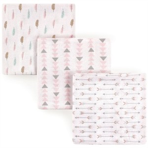 Luvable Friends Baby Girl Cotton Flannel Receiving Blankets, Girl Feathers 3-Pack, One Size - 1 of 1