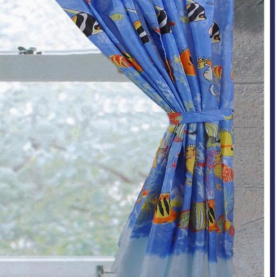 Tropical Sea Blue Polyester Light-Filtering Kitchen Window Panel