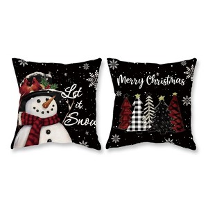 Christmas Pillow Covers 18x18 Set of 2 Let it Snow Snowman Christmas Trees Xmas Black - 1 of 4