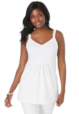 Jessica London Women's Plus Size Stretch Cotton Shirred Tank