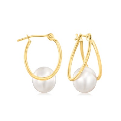 Ross-Simons 8-9mm Cultured Pearl Double-Hoop Earrings in 14kt Yellow Gold