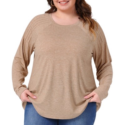 Agnes Orinda Women's Plus Size Crew Neck Pleated Long Sleeve Casual Tunic Tops