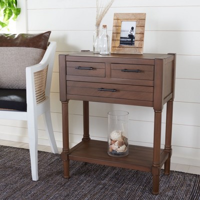Brown Wood and Metal Console Table with Storage