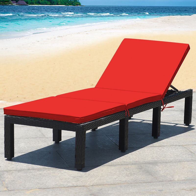 Tangkula Patio Lounge Chair Rattan Chaise w/ Adjustable Navy/Red & Off White Cushioned, 2 of 8
