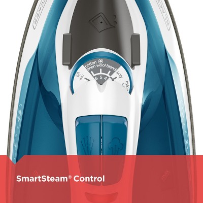 Compact Blue and White Non-Stick Steam Iron with Stainless Soleplate