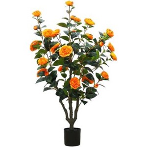 Artificial Camellia Tree, Fake Flower Tree Camellia with Vibrant Flowers Faux Flower Plants Fake Floor Plant in Pot for Home Office Living Room Decor - 1 of 4