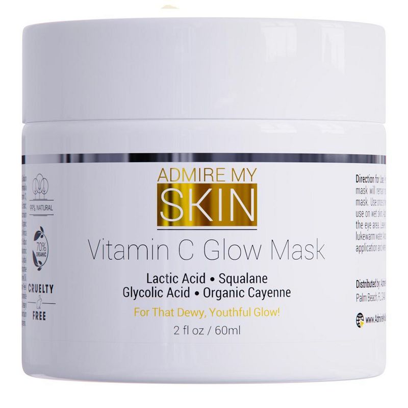 Admire My Skin Vitamin C Mask For Face - Brightening Face Masks Skin Care Contains Glycolic Acid + Lactic Acid + Squalane Oil - Hydrating Beauty, 2oz, 2 of 7