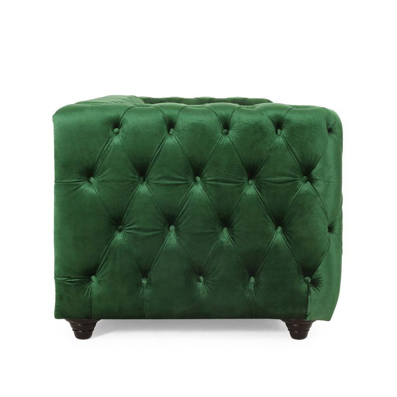 Sagewood Contemporary Velvet Tufted 3 Seater Sofa Emerald/Espresso - Christopher Knight Home, 5 of 12
