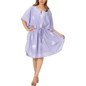 LA LEELA Women's House Daily Routine Evening Wear Loungewear Solid Casual Relaxed Caftan Knee Length Cover Up Dresses for Women 2X-3X Purple, Solid - 1 of 4