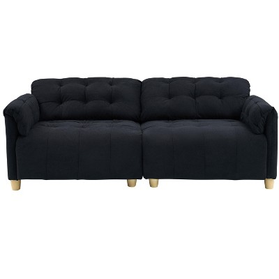 TiramisuBest French retro cloud fabric double-seat creamy style straight-line sofa for the living room., Modular Sectional Sofa with Storage
