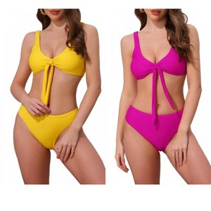 INSPIRE CHIC Women's Lace Up Decoration Push Up Wide Strap Top Triangle Bottom Swimwear Bathing Bikini Suits 2 Sets - 1 of 4