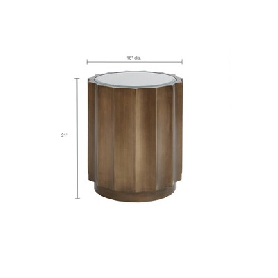 Valentina Scalloped Edge Round Accent Table in Bronze with Glass Top