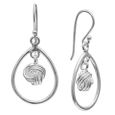 Polished Oval Drop Earrings with Center Loveknot in Sterling Silver - Gray (1.3")