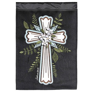 Dicksons FLAG-2140 Floral Greenery Cross Black, White, And Green 13 x 18 Polyester Outdoor Decorative Garden Sidewalk Front Yard Flag - 1 of 1