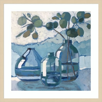 Amanti Art Eucalyptus in Blue Glassware by Sue Riger Wood Framed Wall Art Print