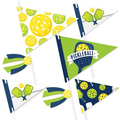 Big Dot of Happiness Let's Rally - Pickleball - Triangle Birthday or Retirement Party Photo Props - Pennant Flag Centerpieces - Set of 20
