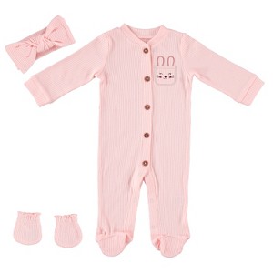 Baby Gear Baby Girl Clothes Matching Hat and Mittens Pajama Set for Sleep and Play 3 Pack Ribbed Size True Pink 6-9M - 1 of 1