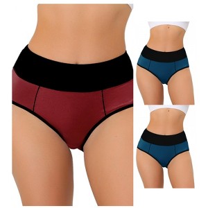 Allegra K Women's High-Waisted Tummy Control Color-Block Available in Plus Size Briefs 3 Packs - 1 of 4