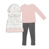 Little Lass Infant Girls' 3 Piece Puffer Vest Set, Ivory/Potpourri - 4 of 4