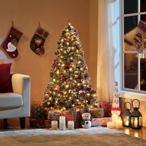 Yaheetech 4.5Ft/6Ft/7.5Ft Pre-lit Frosted Artificial Christmas Tree with Pinecones - 1 of 4