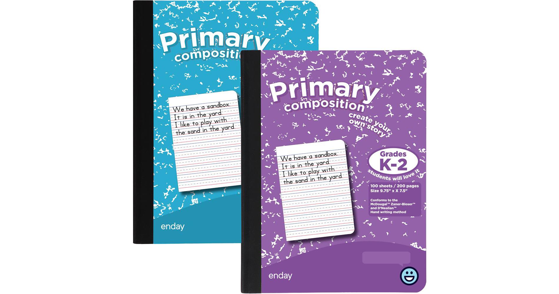 Enday Primary Composition Notebook Colored, Full Page Ruled - 100 Sheets