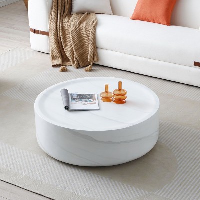 NicBex Cylinder Faux Travertine Textured Coffee Table for Living Room,Round Tea Table,Simple Center Table
