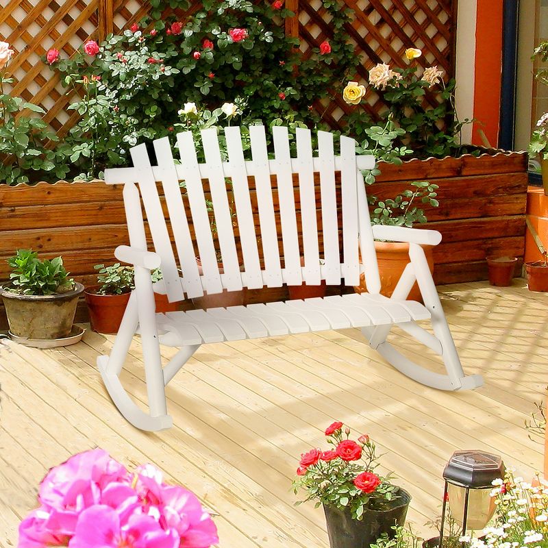 Outsunny Wooden Rocking Chair, Indoor Outdoor Porch Rocker with Slatted Design, High Back for Backyard, Garden, 2 of 7