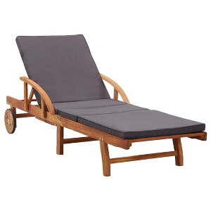 VidaXL Sun Lounger with Cushion Solid Acacia Wood - 1 of 4