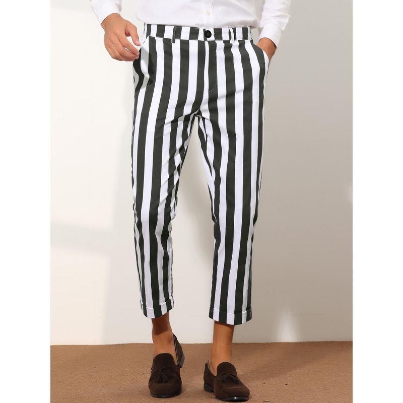 Lars Amadeus Men's Slim Fit Flat Front Formal Business Striped Cropped Pants, 2 of 6