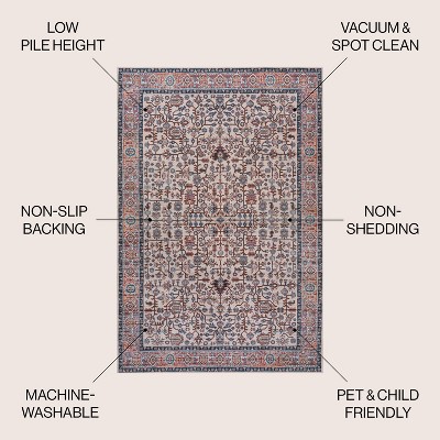 Kemer Persian Washable Chenille Beige/Red/Blue 3 ft. x 5 ft. Area Rug