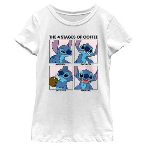 Girl's Lilo & Stitch The 4 Stages of Coffee T-Shirt - White - Large