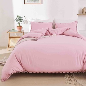 BAGOKIE 3-Piece Bed in a Bag Comforter Set with Pom Fringe - 1 of 4